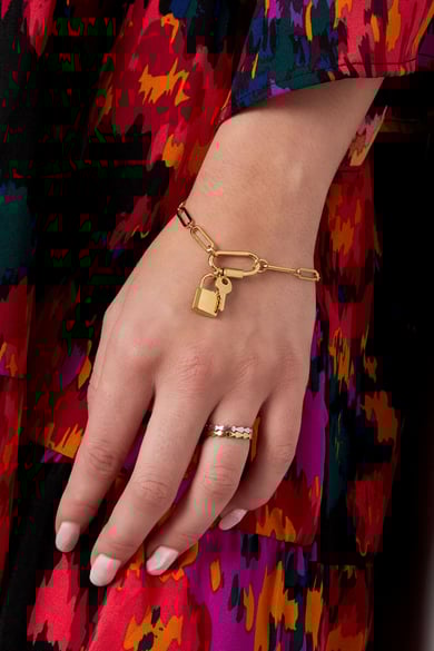 bracelet maillons clé &amp; serrure - couleur or h5 Image2